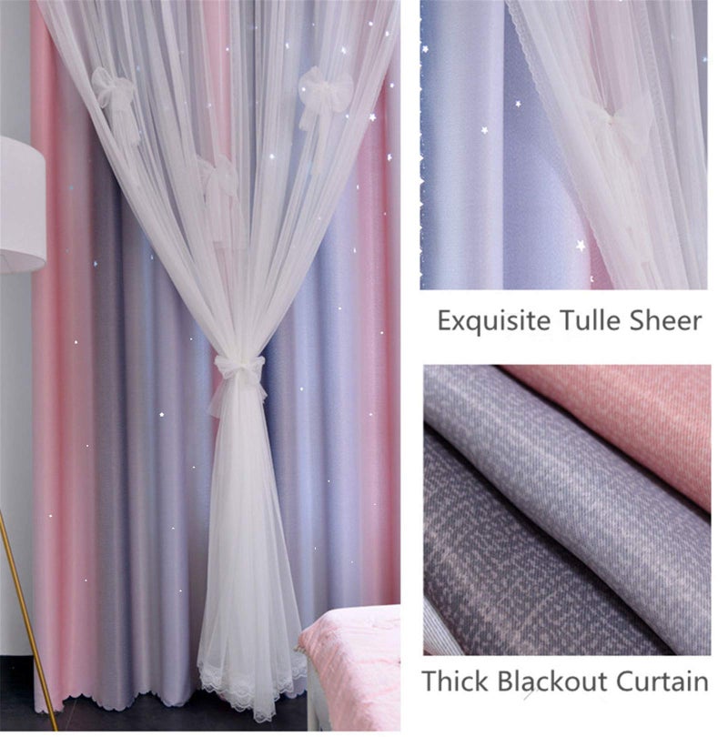 YANCORP 96 inch Length Room Darkening Blackout Pink Grey Rainbow Curtains for Girls Bedroom Kids Room Ombre Window Panels Living Room(Pink Grey, W52 X L96inch) - Image 5